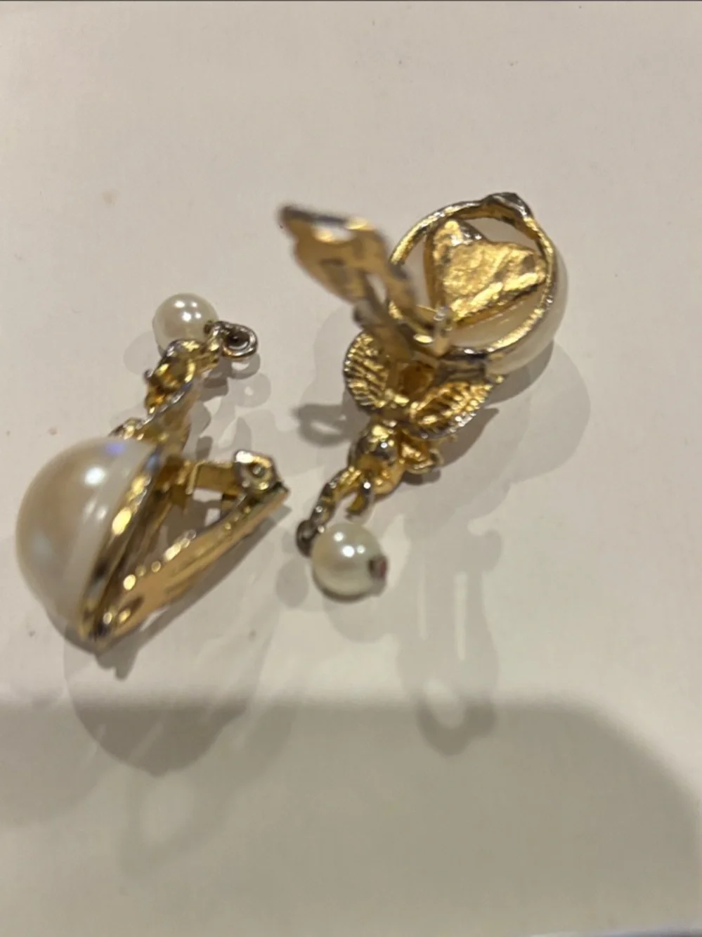 Pearl and Gold Cherub Drop Earrings